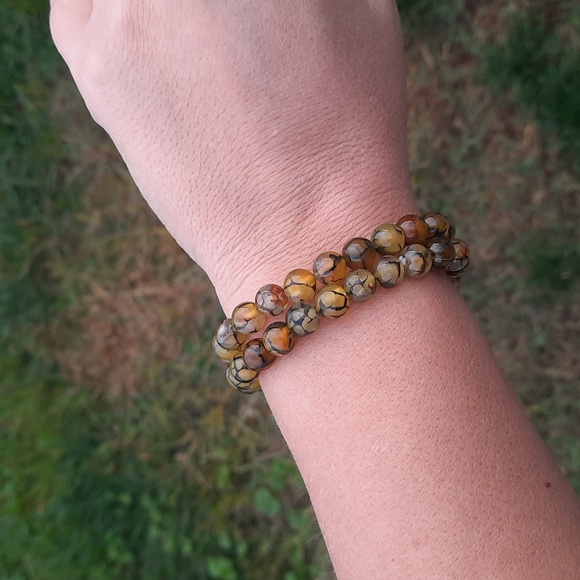 8mm Yellow Dragon Vein Agate bracelet - Picture 4 of 4